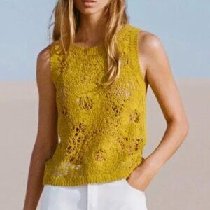 NMT Zara Women's Embroidered Crochet Knit Sleeveless Top Open Knit Vest Size S